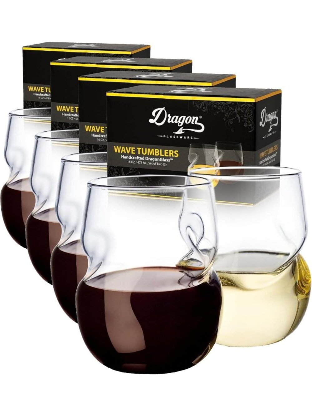 Elegant Stemless Wine Glasses Set of 2, 16 oz - Clear, Perfect for Parties